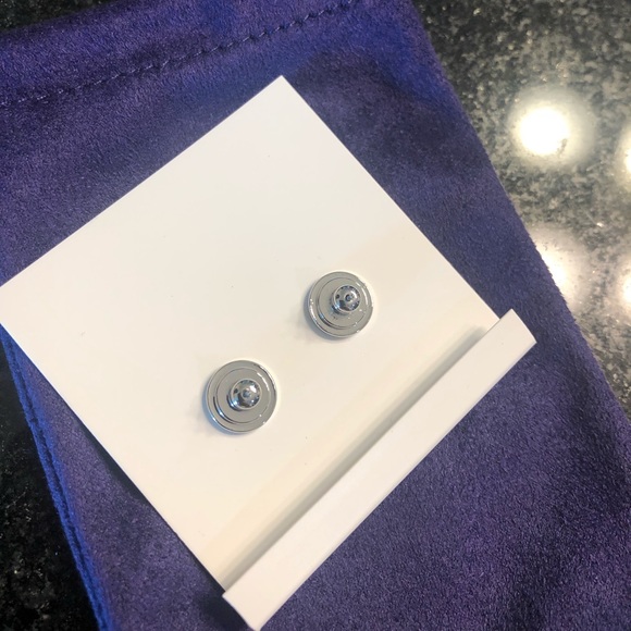 Tory Burch Crystal Logo Circle Stud Earrings - Picture 2 of 6